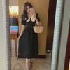 2025 Summer French Retro Tea Break Hepburn-Style Waist-Slimming Black Maxi Dress