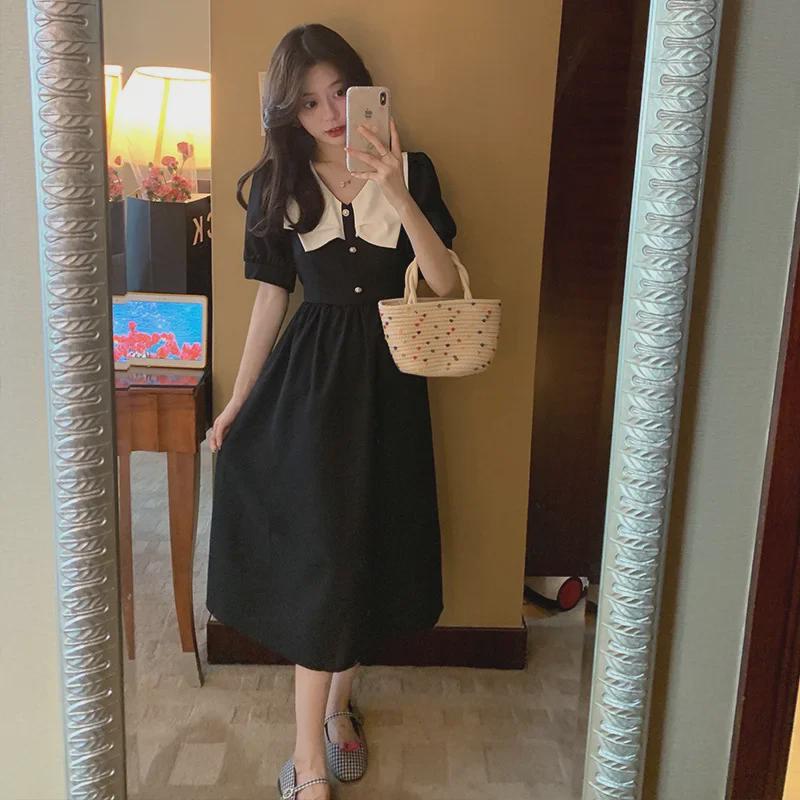 2025 Summer French Retro Tea Break Hepburn-Style Waist-Slimming Black Maxi Dress