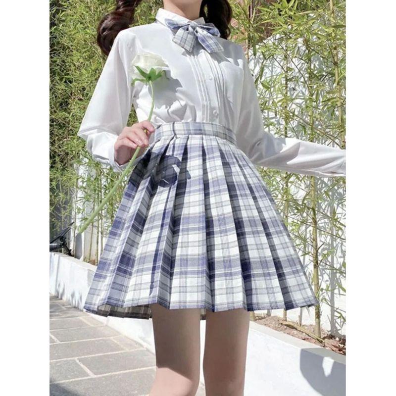 Grid Shaped High Waisted A- line Skirt Plaid High Waist Preppy Style A- line Skirt