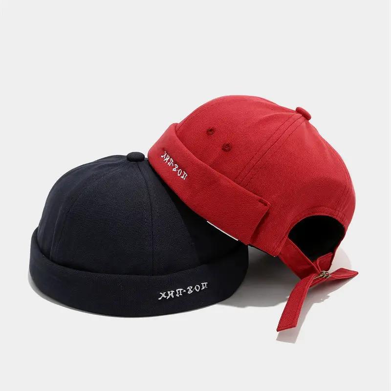 LDSLYJR Four Seasons Cotton Letter Docker Cap Brimless Hat Beanie Hats Landlord Sailor Cap Men and Women 217