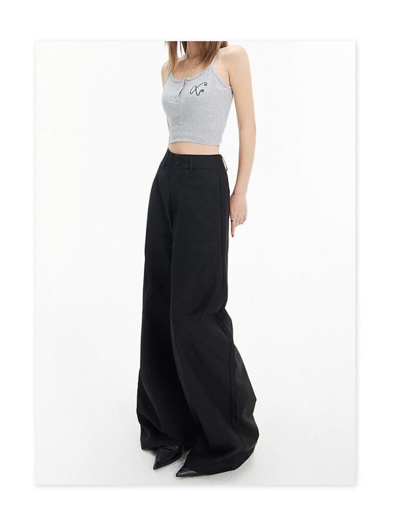 Women's Retro High Waist Wide Leg Pants – Versatile Flare Casual Suit for Spring/Summer