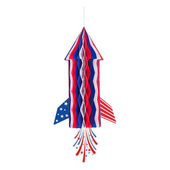 4th of July Rocket Honeycomb Decoration Patriotic Red White Blue Hanging Decor for Independence Day Memorial Day Veterans Party Favors