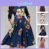 Women's Fashion Vintage Print Long Sleeve Puff Dress In Elegant Floral Pattern