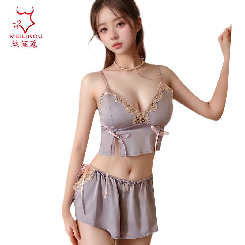Sexy underwear lace pajamas lace with chest pads sexy pajamas women's high-end pure desire loungewear