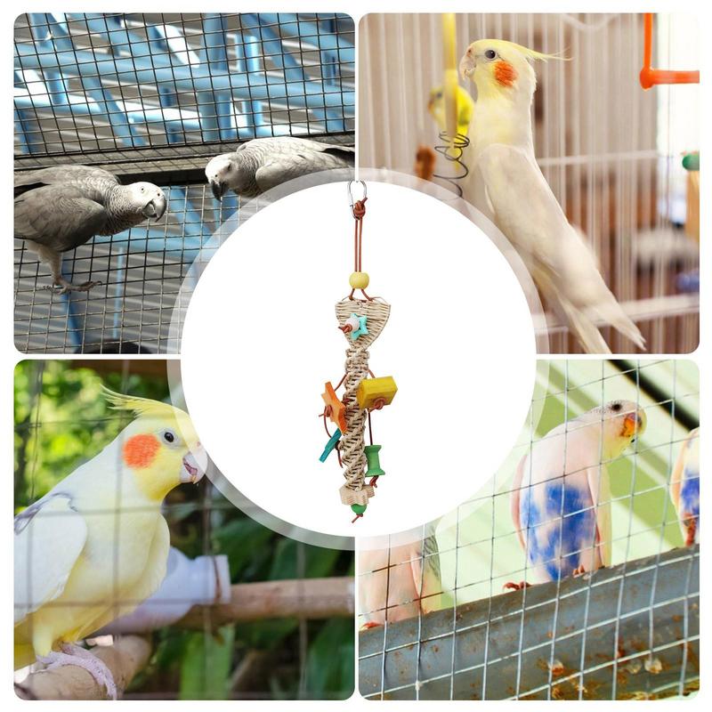 Parakeet Toys For Cage Colorful Seagrass Basket Bird Toy For Large Parrots With Metal Hook Parrot Toys For Large Birds Parrot