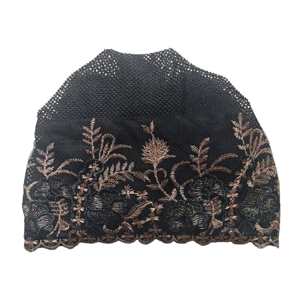 Платок с полным покрытием Цветочная вышивка Повязка на голову Кепка Модный головной платок Кепка Женские головные уборы чёрный
