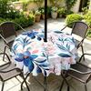 Outdoor Round Tablecloth With Umbrella Hole Waterproof Oil Resistant Floral Leaf Patio Garden Deck