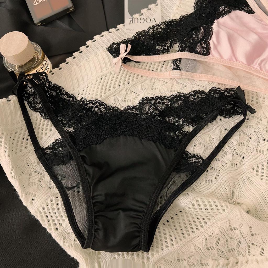 Abstinent Dopamine Lace Women's Low-Waist Cotton Crotch Color Block Bow Panties