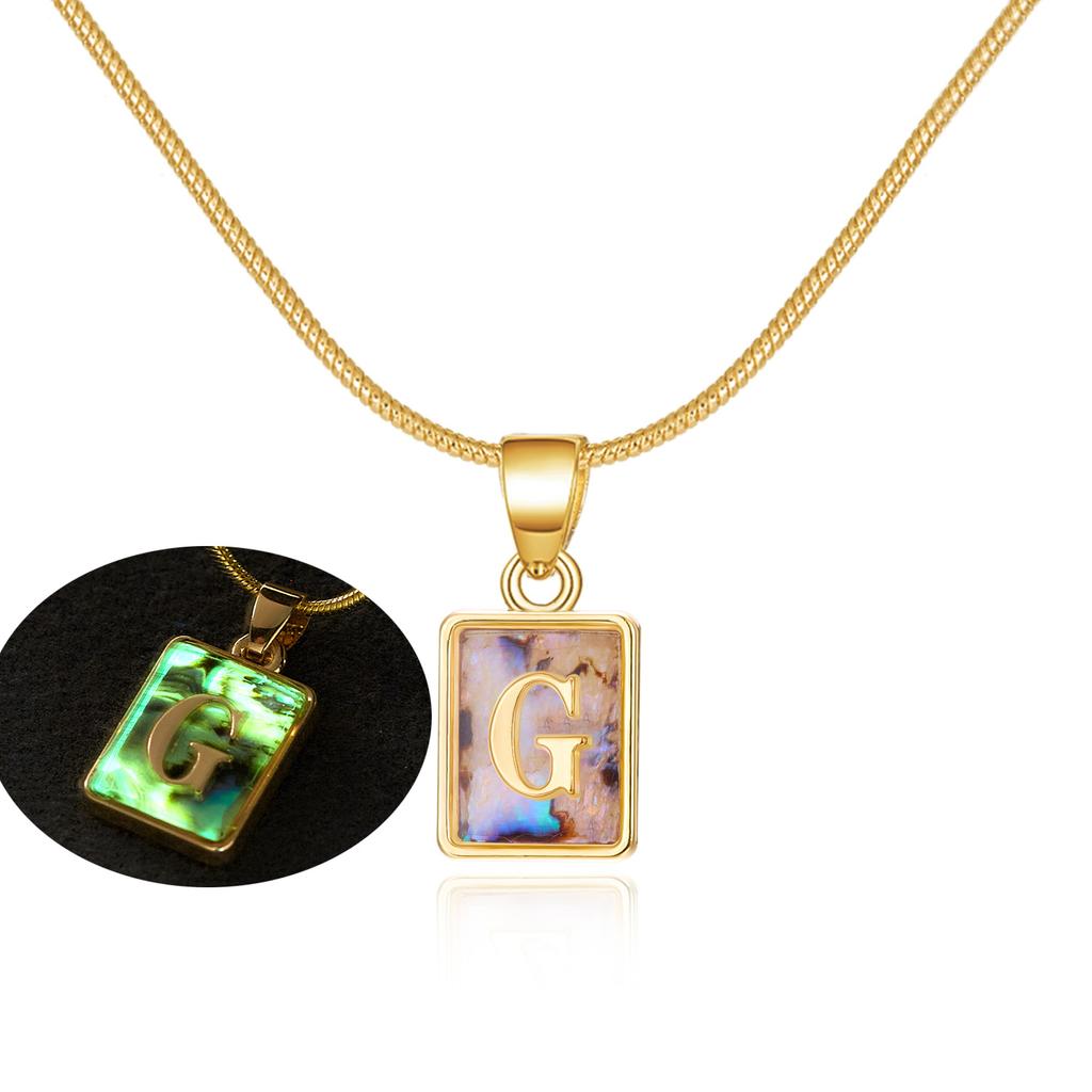 Colored Shell Luminous 26 Letter Square Brand Pendant Snake Bone Chain Necklace Couple Letter Necklace