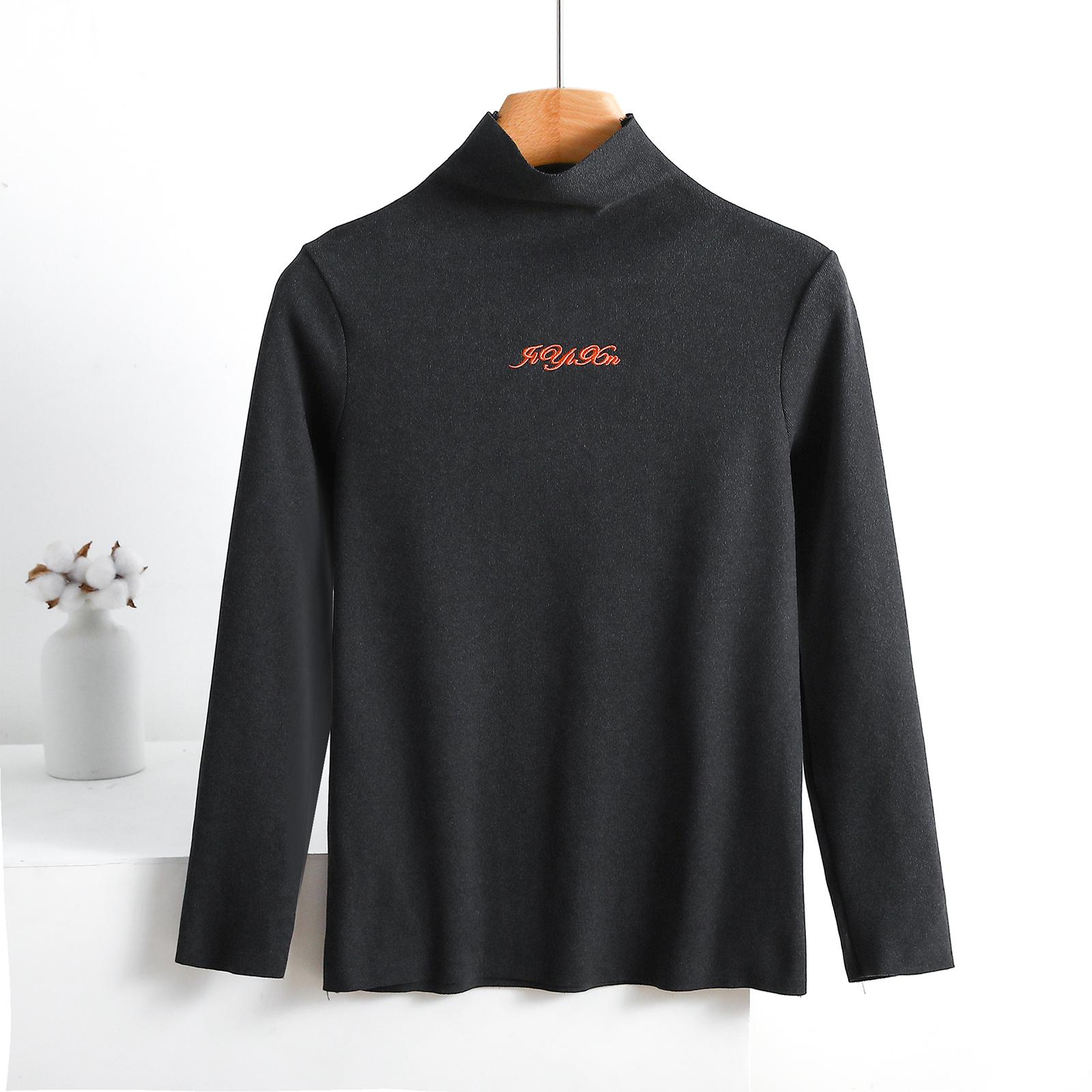 

Women s Fashion Solid Colour Long Sleeve Fleece Thickened Top XL чёрный