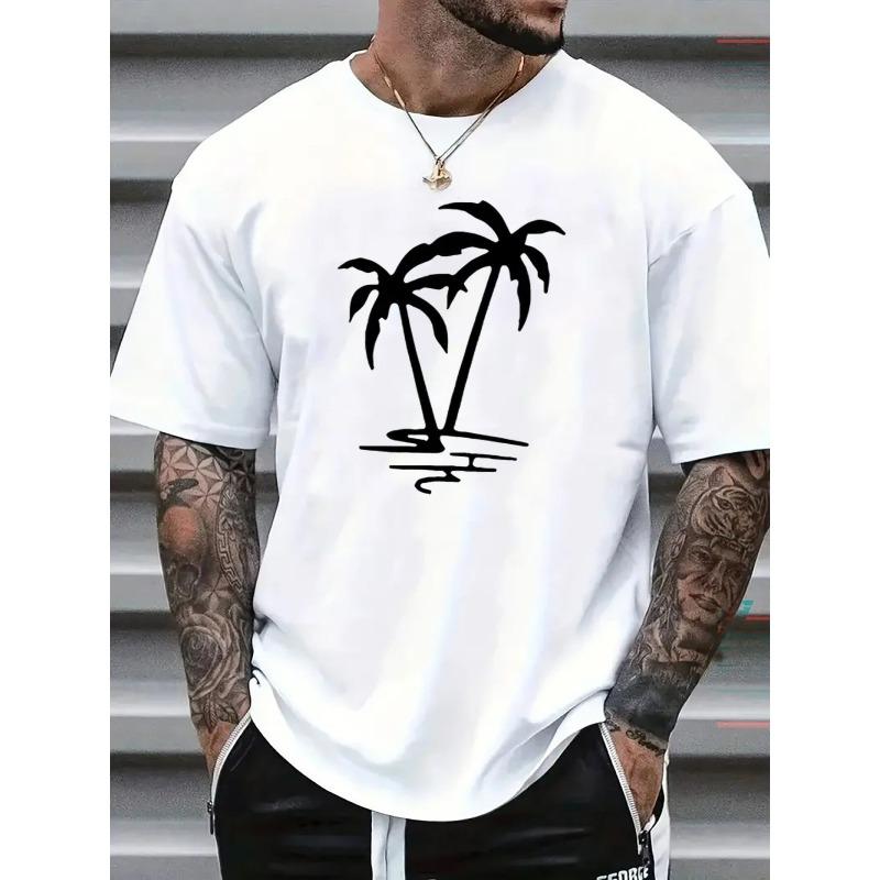 European sizes Palm Tree Mens TShirt Comfortable Crew Neck Casual ShortSleeves Soft Breathable Top Menswear Tshirt Summer