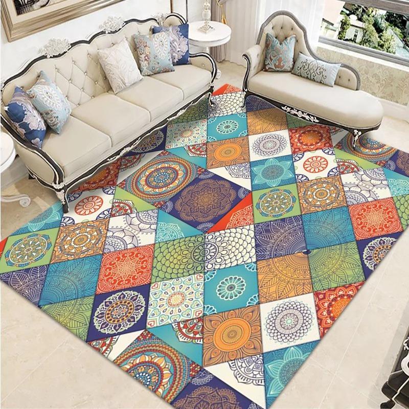Retro Ethnic Style European-style Living Room Carpet Bohemian Non-slip Coffee Table Carpet Household Easy-to-take Crystal Velvet Carpet