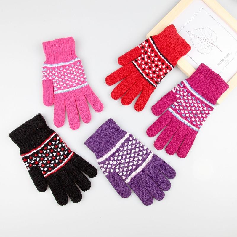 Winter Adult Women's Cold-proof and Warm Gloves Cycling Plush Wool Knitted Full-finger Jacquard Stall Supply