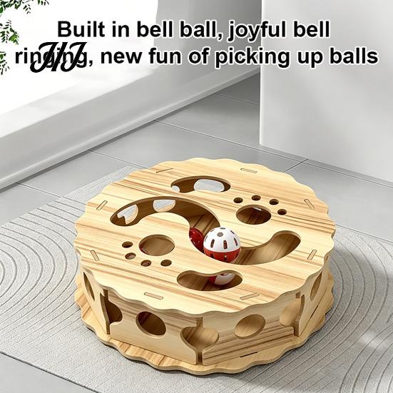 Cat Boredom Relief Interactive Toy with Rolling Balls, Durable Density Board Scratching Mental Stimulation for Cats Toy, Anxiety Wooden Maze