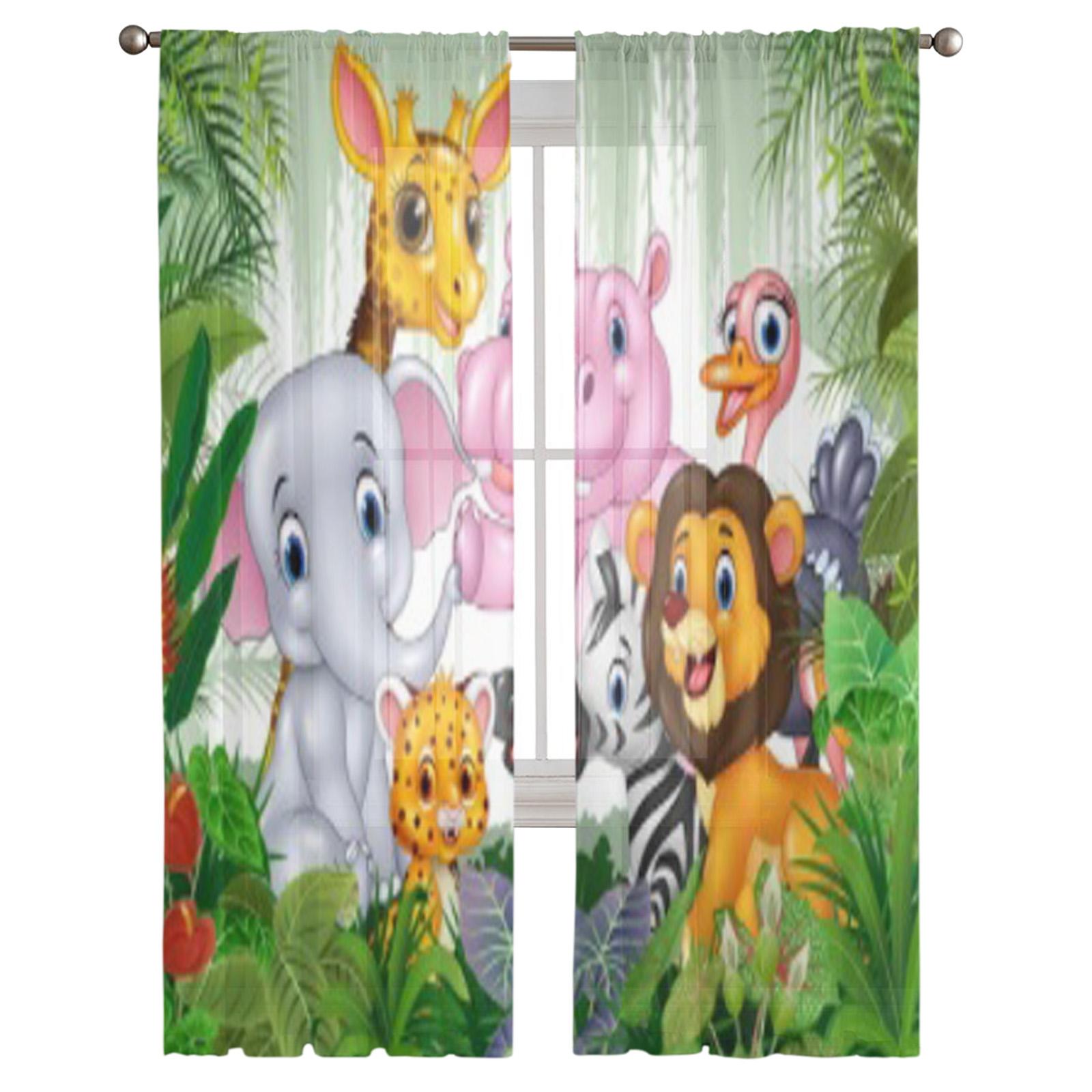 Мультяшные дикие животные в джунглях Прозрачные шторы для гостиной Прозрачная тюлевая — фото 5