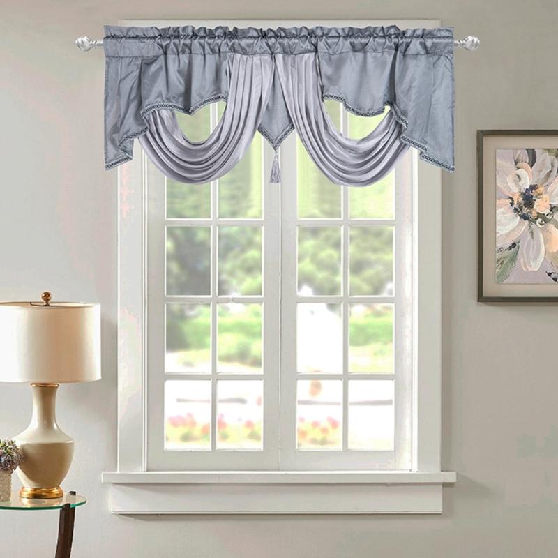 Wavy Design Window Valance with Fringes and Rod Pocket for Soft Light and Privacy In Bedrooms or Living Room Decoration
