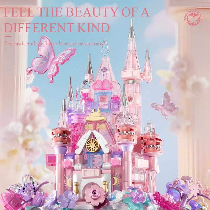 Non-Toxic Sembo 822Pcs Flower Castle Assemblage Building Blocks Architecture Models Home Decorations Ornaments Gifts For Children Kids Toys