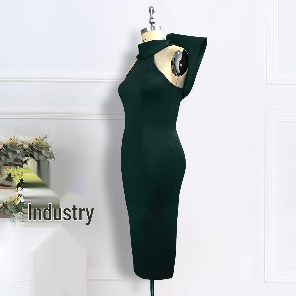 Women's Plus Size Halter Bow Backless Evening Gown - Sleeveless, High Waist, Slimming Dress