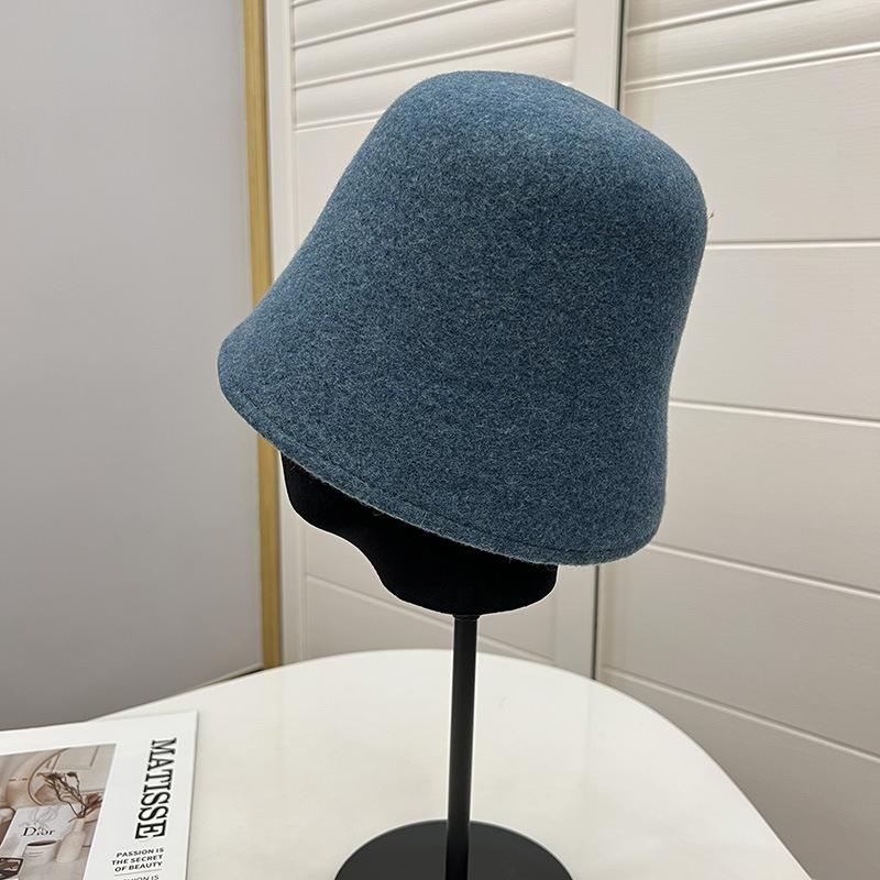 Simple Australian Wool Edge-locked Bucket Hat, Women's Autumn and Winter Warmth, Literary and Artistic Face, Small Bell-shaped Fisherman Hat