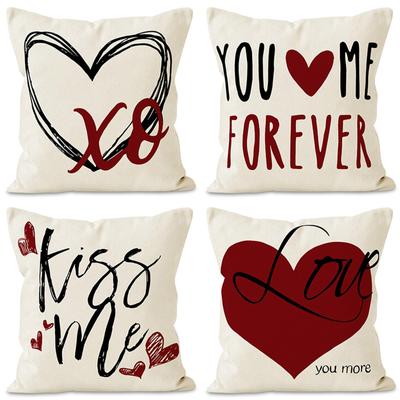 Valentine's Day Couple Love Sofa Pillow Cover Home Decoration Pillow Cover Linen Printed Cushion Cover