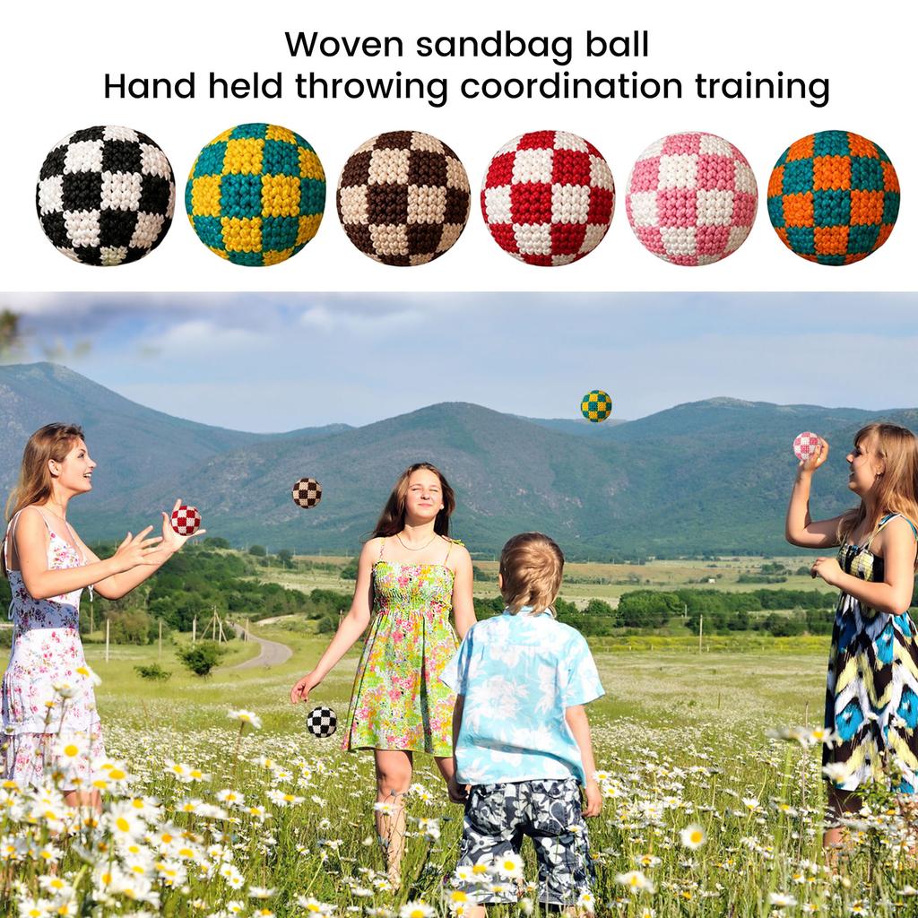 6 Piece Set Woven Patterned Handheld Bean Bags for Toss and Catch Coordination Training Soccer Style Balls