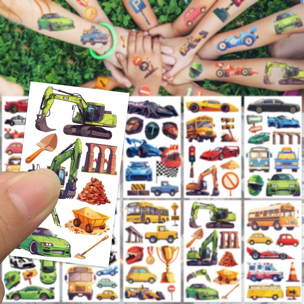 10sheets Cartoon Cars Bus Ambulance Tattoo Stickers For Face Arm Body Temporary Waterproof Tattoo Stickers Kids Creative Gifts