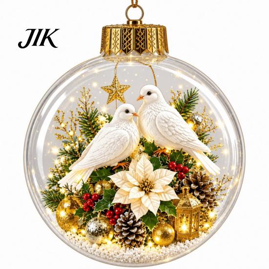 Christmas Party Hanging Trinkets 3D Faux Crystal Ball Ornaments with Warm LED Luminous Holiday Decorations Lights, Tree Pendant for Home Decor