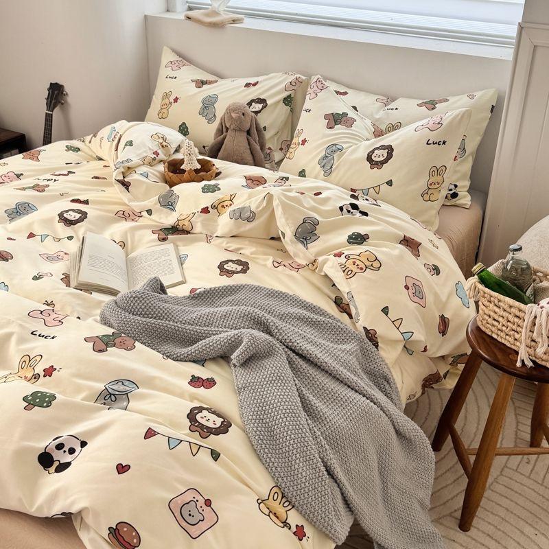 Ins Cute Duvet Cover Sets 4 pcs For Girls Kids 2025 New Cartoon Bedding Set Single Size Bed Sheets Set Pillowcases No Filling