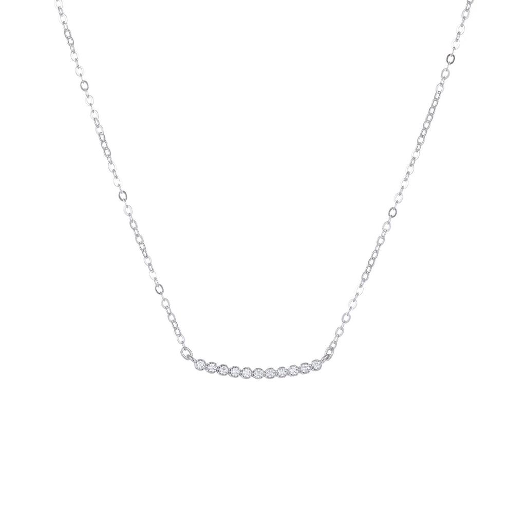 18K Gold Plated S925 Sterling Silver Smile Necklace with Pave Diamonds - Minimalist Choker Chain for Women