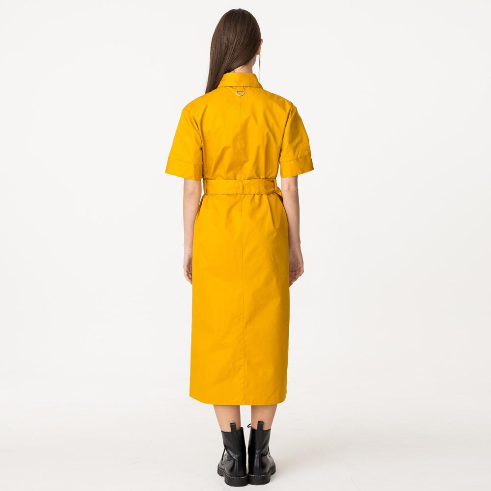 Bunderghost Shirt Collar Short Sleeve String Long Dress Mustard