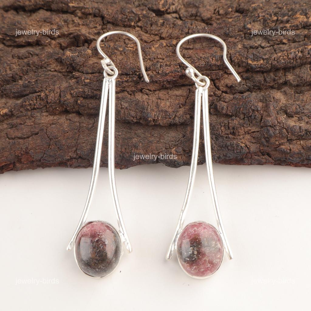Natural Black Rhodonite 925 Silver Anniversary Gift Dangling Earrings Jewelry EE-136-26