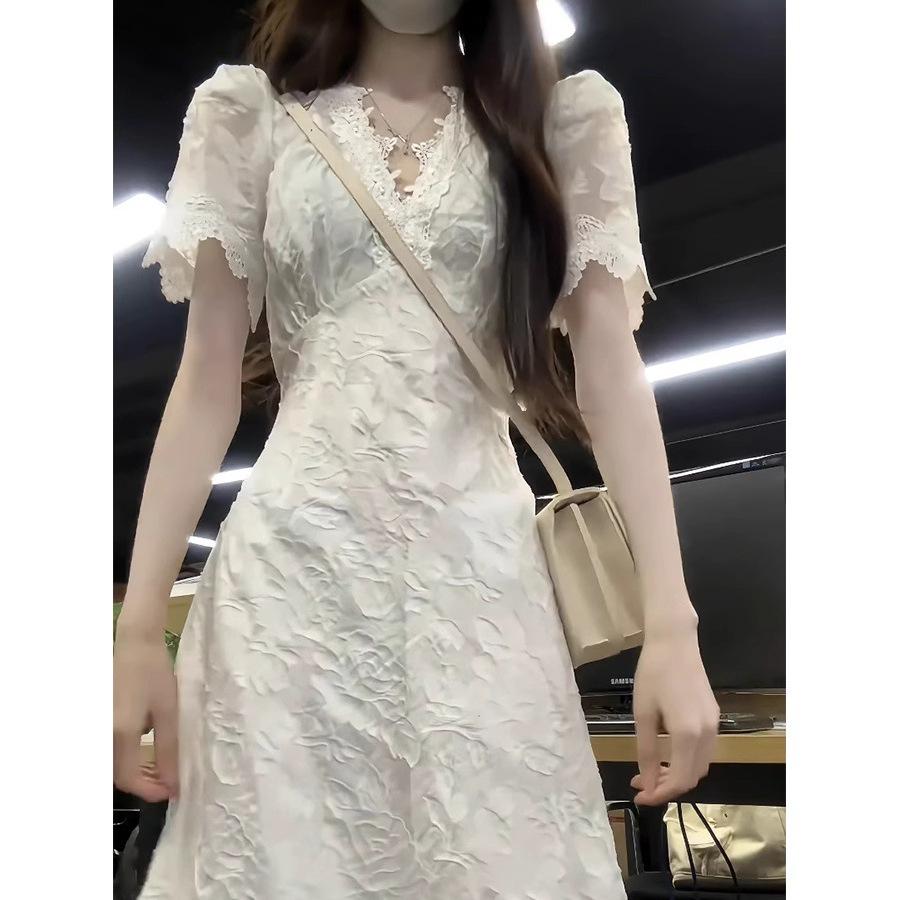 French Spicy Sweet Summer V-neck Princess Dress for Tall Women - Waist-Cinching Long Skirt