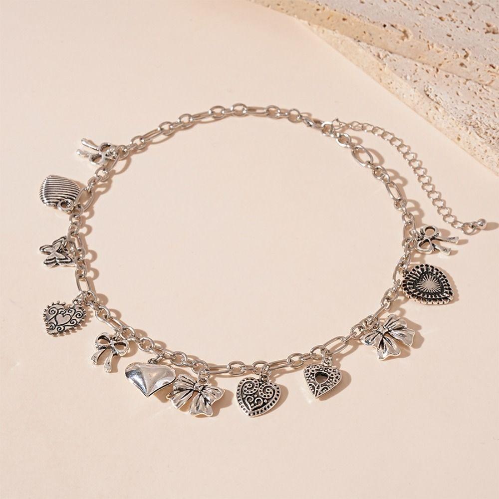 Punk Metal Necklace Bowknot Sweet Choker Fashion Heart Pendant Necklace  Women