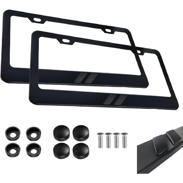2PCS Black License Plate Frames In 3D Letter Aluminum Alloy Car License Plate Holders Compatible with Dodge Challenger Charger Durango RAM (Matte