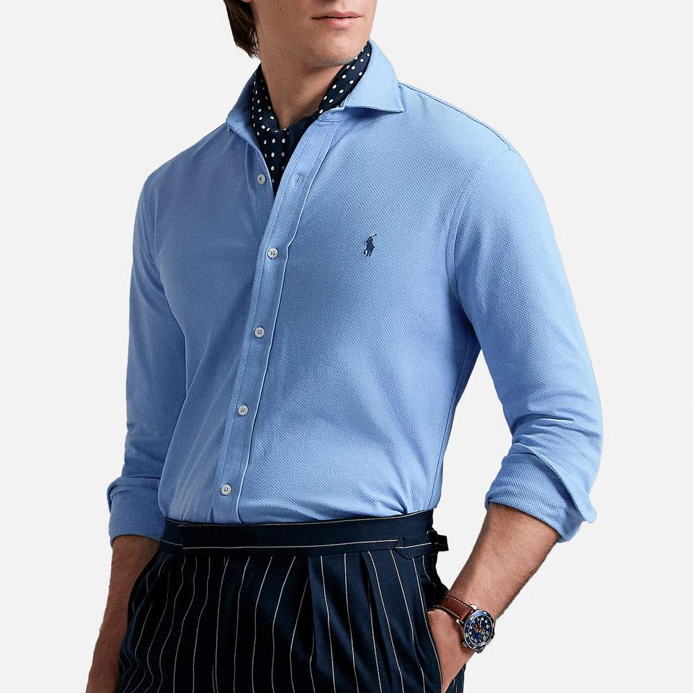 Polo Ralph Lauren Solid Color Single-Breasted Long Sleeve Shirt Men shirts Canvas-Blue 710963758-002