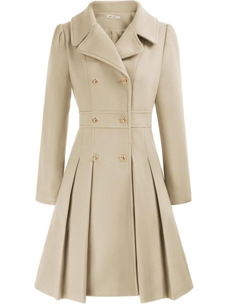 Pink Double Breasted Belted Trench Coat with Notch Lapel and Gold Buttons