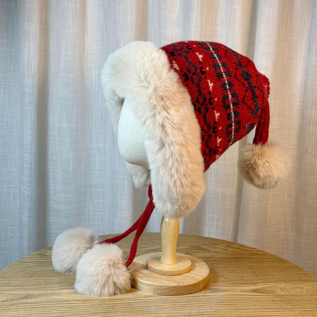 Winter New Style Velvet Warm Ear Protection Lei Feng Hat Fur Ball Pullover Hat Fashionable Korean Style Knitted Wool Hat for Women