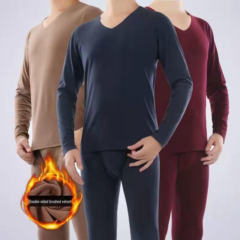 Men's Seamless V-Neck Warm Set - Autumn/Winter German Velvet Base Layer