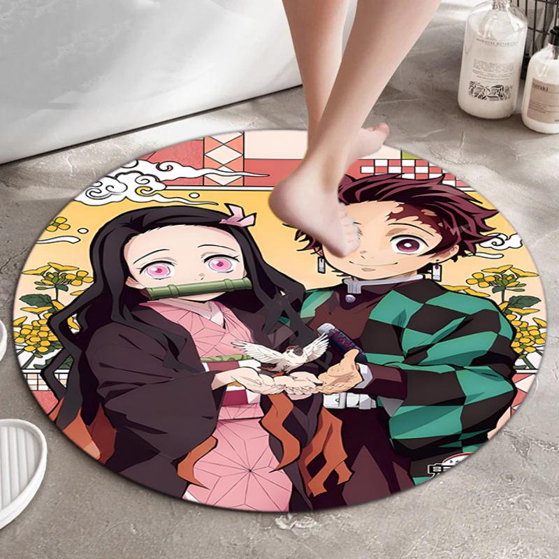 Classic Japanese-style Cartoon Demon Slayer Round Rug, Home Soft Decorative Anti-slip Yoga Mat and Chair Mat, Outdoor Floor Mat Carpet K33
