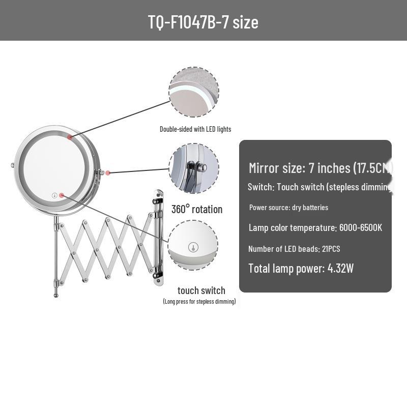 

Популярне настінне світлодіодне дзеркало для макіяжу з висувним складним кронштейном Flat + 5x Magnification