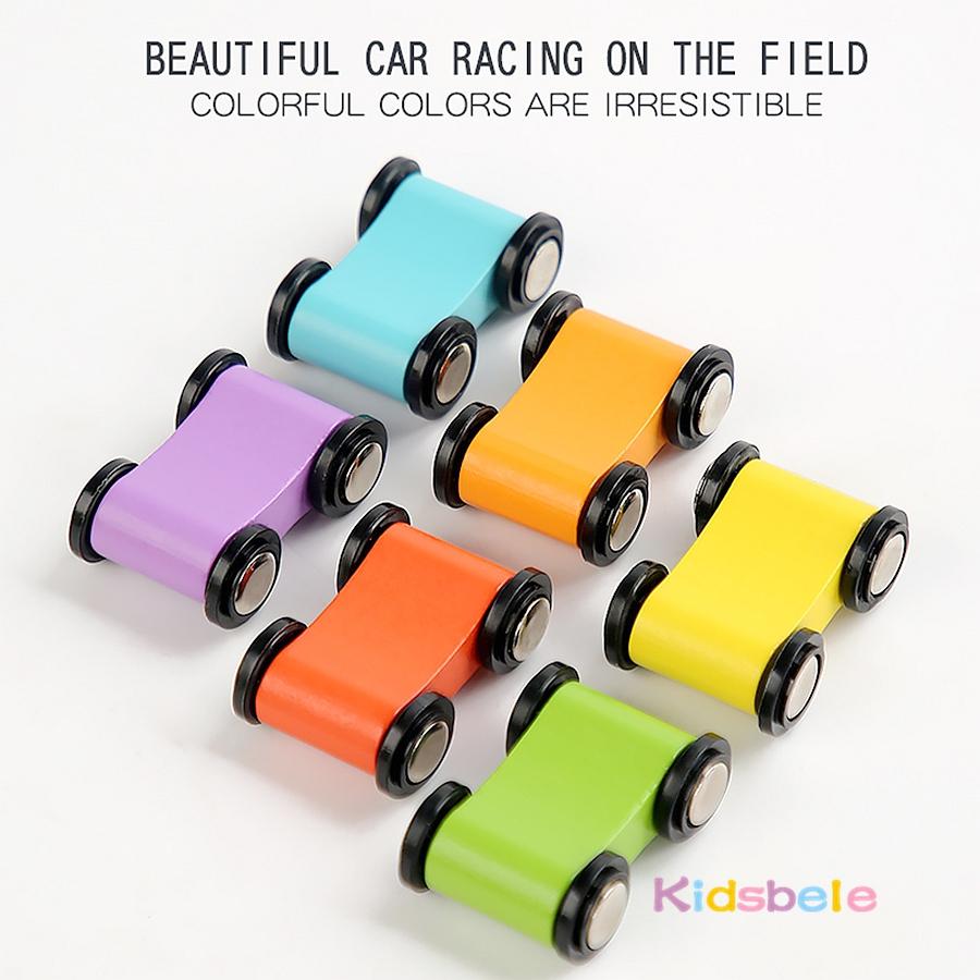 Montessori Multicolor 4-Track Car Ramp Toy with 6 Mini Cars Christmas Gift Party Presents Toddlers Wooden Fine Motor Puzzle Toy