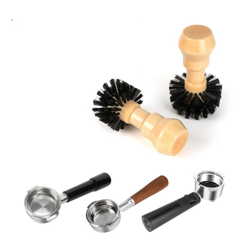 Heavy Duty Espresso Machine Brush With Stiff Nylon Fibers and Ergonomic Beechwood Handle Kitchen Tool