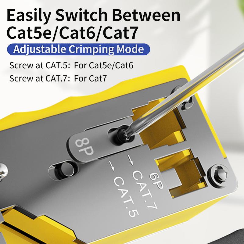 Pass Through Crimp Plier Cat7 Cat6 Cat6A Cat5 Cat5E Stripping Crimping Tool With 8P/6P Ethernet Connectors
