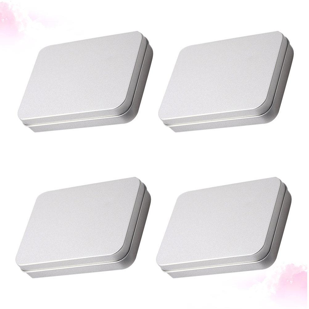 4Pcs Mini Tinplate Candy Boxes Portable Packaging Storage Containers for Wedding Party Birthday Gift Treat Crafts Flat Silver