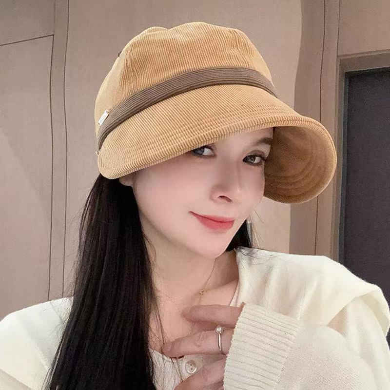 Retro Corduroy Versatile Casual Travel Face Small Warm Pile Bucket Hat Women