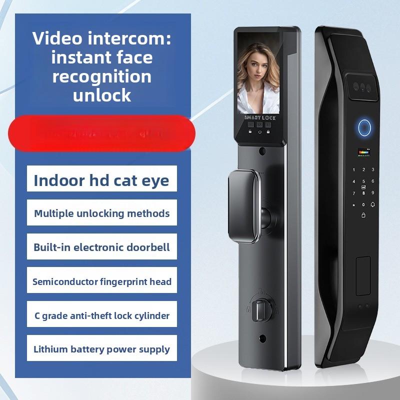Smart Lock 3D Visual Intercom Facial Recognition Smart Door Lock Automatic Fingerprint Lock Household Wooden Door Lock Password Lock