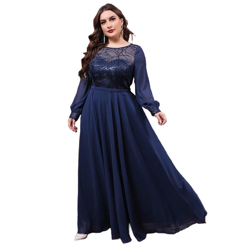 

Elegant Plus Size Formal Gown for Chubby Girls, Long Evening Dress, Suitable for Banquets & Graduations. L темно-синий