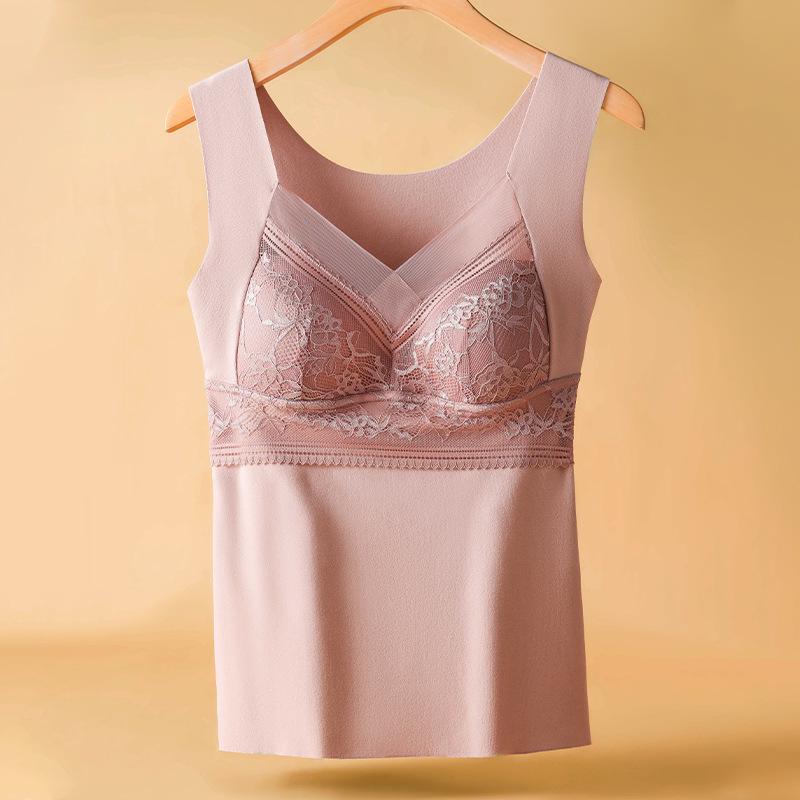

806 Women s V-Neck Seamless Lace Warm Vest with Chest Pad - Winter Base Layer 2XL (130-160 jin)