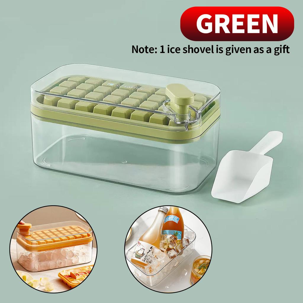 32 grid ice making mold, one click de icing, equipped with 1 ice spoon and ice storage container, essential for summer home use