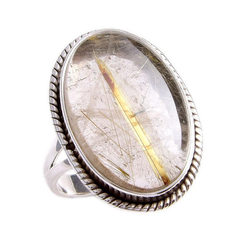 Natural Golden Rutile Gemstone Handmade 925 Solid Silver Jewelry Ring S.6 R6O68